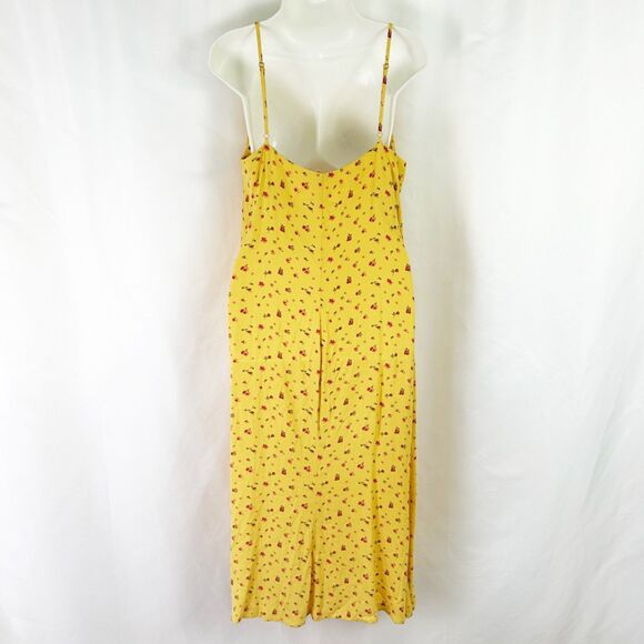 Reformation Crimini, Gwen Yellow Floral Print, Midi Slip Dress (8) Leg Slit - Picture 6 of 14
